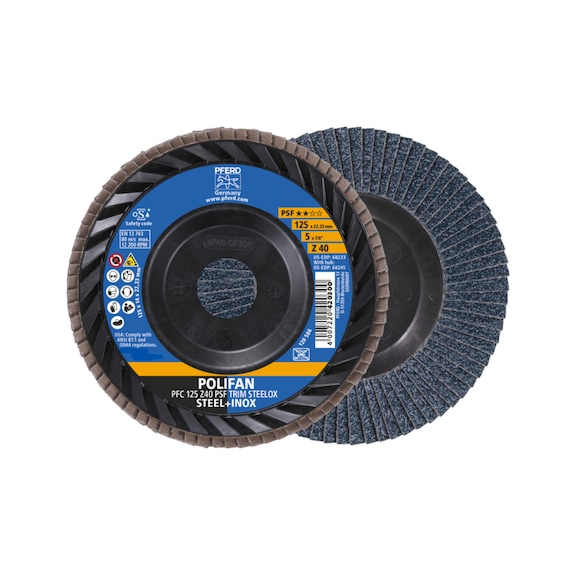 PFERD POLIFAN serrated lock washer PFC 125x22.23 mm conical Z40 PSF TRIM STEELOX - Abrasive tool made of abrasive on a base
