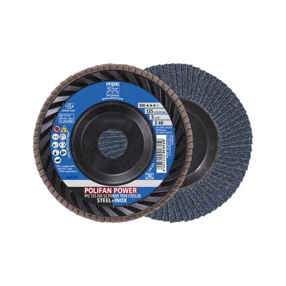 PFERD POLIFAN POWER flap disc PFC 125x22.23 mm conical Z40 TRIM - Abrasive tool made of abrasive on a base