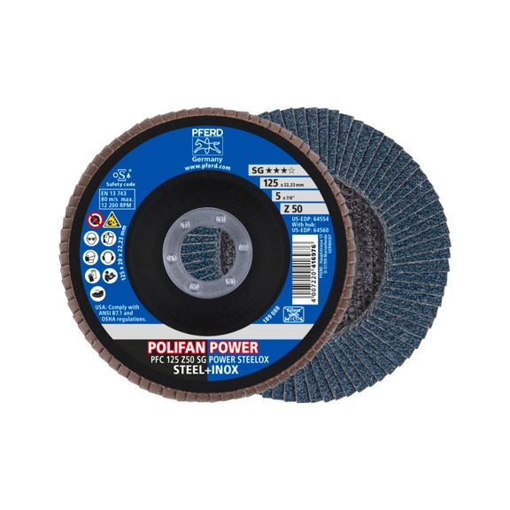 PFERD POLIFAN POWER serrated lock washer PFC 125x22.23 mm conical Z50 SG STEELOX - Abrasive tool made of abrasive on a base