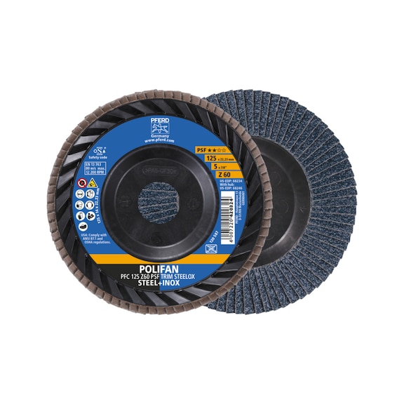 PFERD POLIFAN Fächerscheibe PFC 125x22,23 mm konisch Z60 PSF TRIM STEELOX - Schleifwerkzeug aus Schleifmittel auf Unterlage