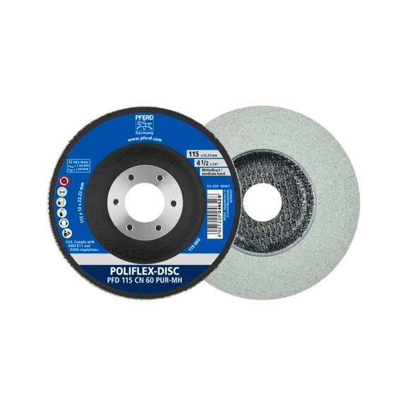 PFERD Poliflex Disc PFD diameter 115x14mm bore 22.23 PUR medium hard SIC60 - Bonded abrasive with bore or thread