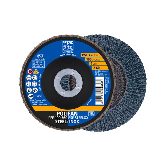 PFERD POLIFAN serrated lock washer PFF 100x16 mm flat Z60 line PSF STEELOX steel - Abrasive tool made of abrasive on a base