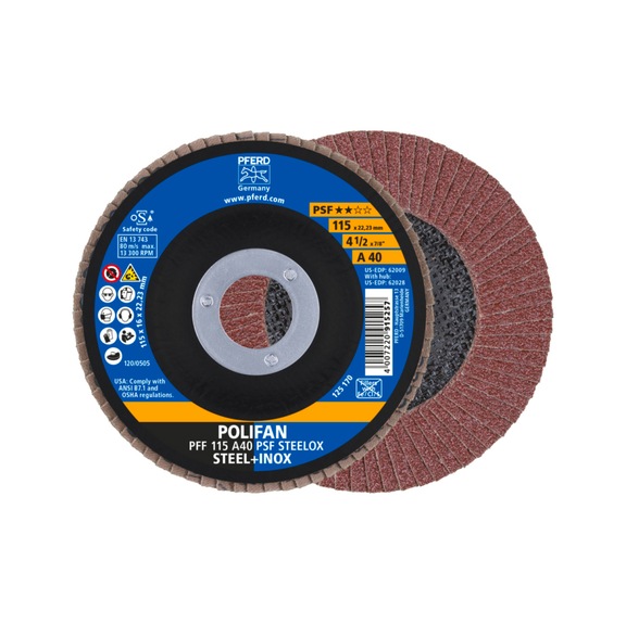 PFERD POLIFAN serrated lock washer PFF 115x22.23mm flat A40 universal line PSF STEELOX - Abrasive tool made of abrasive on a base