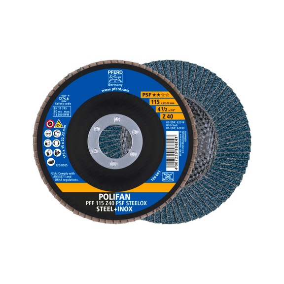 PFERD POLIFAN serrated lock washer PFF 115x22.23mm flat Z40 universal line PSF STEELOX - Abrasive tool made of abrasive on a base