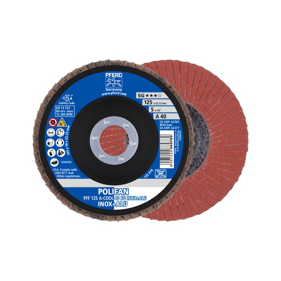 PFERD POLIFAN serrated lock washer PFF 125x22.23 mm flat A-COOL 40 SG INOX ALU - Abrasive tool made of abrasive on a base