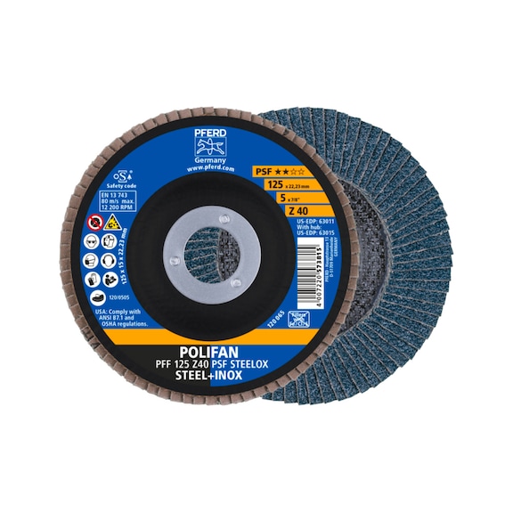 PFERD POLIFAN serrated lock washer PFF 125x22.23mm flat Z40 universal line PSF STEELOX - Abrasive tool made of abrasive on a base
