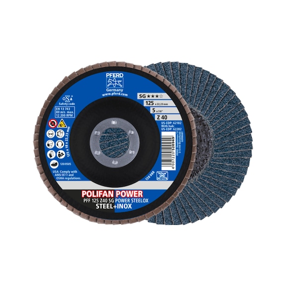 PFERD POLIFAN POWER serrated lock washer PFF 125x22.23 mm flat Z40 SG POWER STEELOX - Abrasive tool made of abrasive on a base