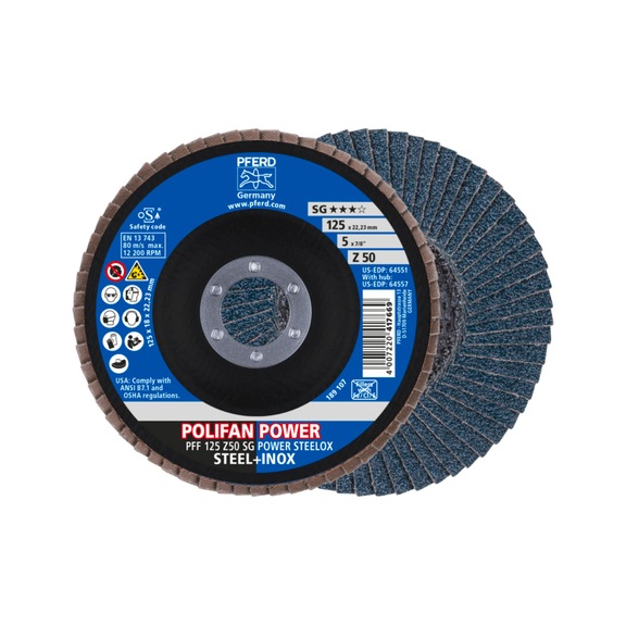 PFERD POLIFAN POWER serrated lock washer PFF 125x22.23 mm flat Z50 line SG STEELOX - Abrasive tool made of abrasive on a base