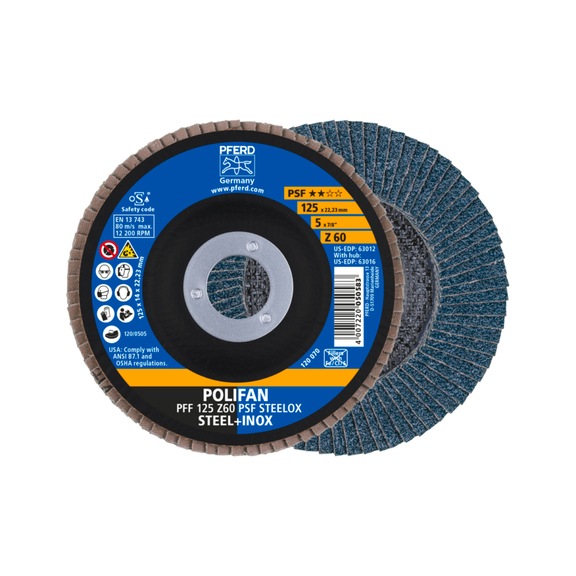 PFERD POLIFAN serrated lock washer PFF 125x22.23mm flat Z60 universal line PSF STEELOX - Abrasive tool made of abrasive on a base