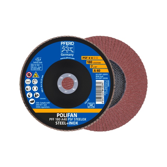 PFERD POLIFAN serrated lock washer PFF 180x22.23mm flat A40 universal line PSF STEELOX - Abrasive tool made of abrasive on a base