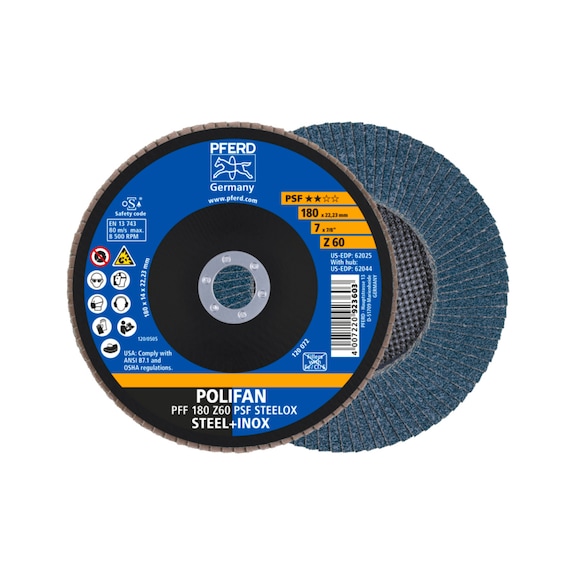 PFERD POLIFAN serrated lock washer PFF 180x22.23mm flat Z60 universal line PSF STEELOX - Abrasive tool made of abrasive on a base