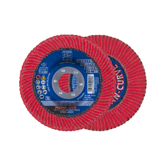 PFERD POLIFAN CURVE flap disc PFR 115x22.23 mm width L CO60 SGP STEELOX - Abrasive tool made of abrasive on a base