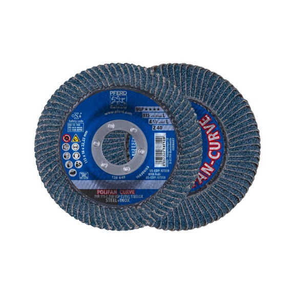 PFERD POLIFAN CURVE serrated lock washer PFR 115x22.23mm width L Z40 SGP STEELOX steel - Abrasive tool made of abrasive on a base