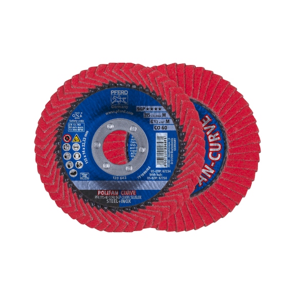PFERD POLIFAN CURVE flap disc PFR 115x22.23 mm width M CO60 SGP STEELOX - Abrasive tool made of abrasive on a base