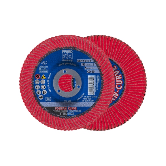 PFERD POLIFAN CURVE serrated lock washer PFR 125x22.23mm width L Z40 SGP STEELOX steel - Abrasive tool made of abrasive on a base