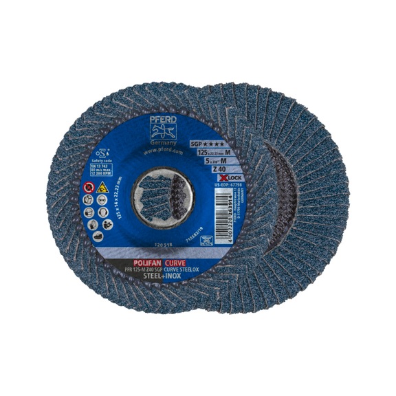 PFERD POLIFAN CURVE flap disc PFR 125 mm X-LOCK width M Z40 SGP STEELOX - Abrasive tool made of abrasive on a base