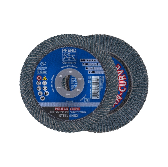 PFERD POLIFAN CURVE serrated lock washer PFR 150x22.23mm width L Z40 SGP STEELOX steel - Abrasive tool made of abrasive on a base