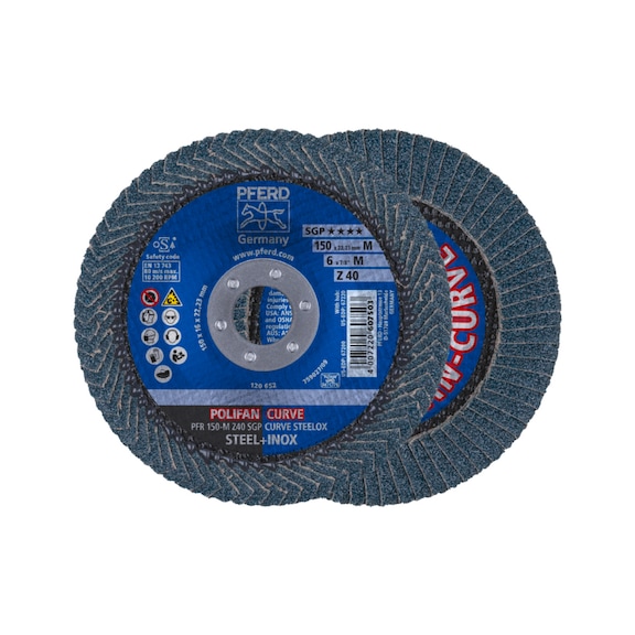 PFERD POLIFAN CURVE serrated lock washer PFR 150x22.23mm width M Z40 SGP STEELOX steel - Abrasive tool made of abrasive on a base