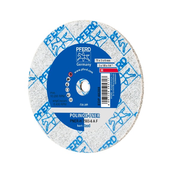 PFERD POLINOX pressed non-woven wheel PNER 75x3 mm bore 6 mm hard A fine - Non-woven grinding wheel