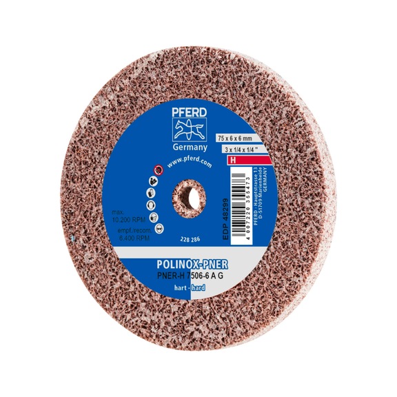 PFERD POLINOX pressed non-woven wheel PNER 75x6 mm Bore 6 mm Hard A Coarse - Non-woven grinding wheel