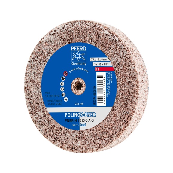 PFERD POLINOX pressed non-woven wheel PNER 75x13mm bore 6mm hard coarse grain - Non-woven grinding wheel