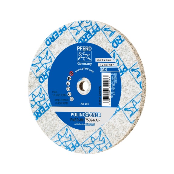 PFERD POLINOX verpresstes Vlies-Rad PNER Durchmesser 75x6mm Bohrung 6 Mittelhart - Vlies-Schleifscheibe
