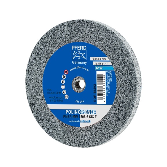 PFERD POLINOX pressed non-woven wheel PNER diameter 75x6mm bore 6mm soft - Non-woven grinding wheel