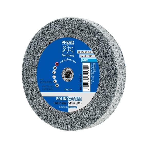 PFERD POLINOX verpresstes Vlies-Rad PNER Durchmesser 75x13mm Bohrung 6mm weich - Vlies-Schleifscheibe