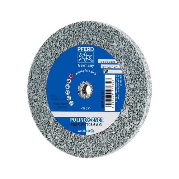 PFERD POLINOX pressed non-woven wheel PNER 75x6mm bore 6mm soft coarse grain - Non-woven grinding wheel