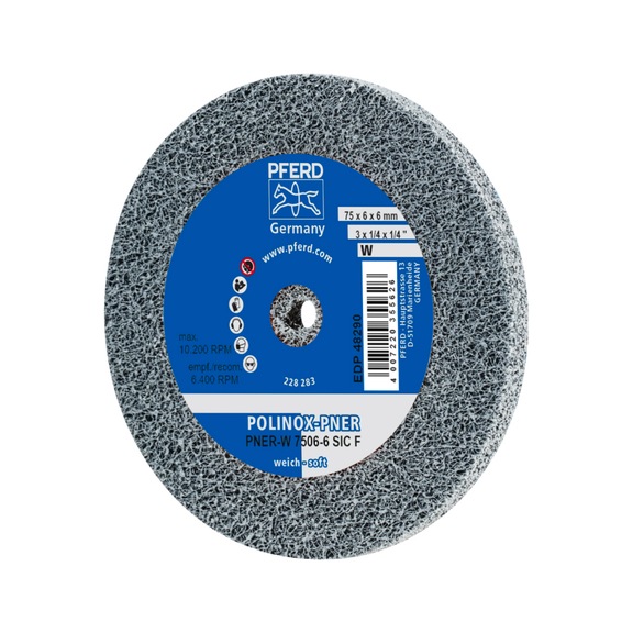 PFERD POLINOX pressed non-woven wheel PNER diameter 75x6mm bore 6 soft SiC - Non-woven grinding wheel