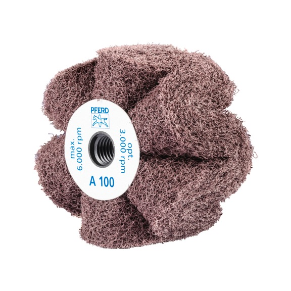 PFERD POLINOX Vlies-Schleifrad PNG Durchmesser 100x50mm Gewinde 5/8-11 A100 - Schleifwerkzeug aus Schleifmittel auf Unterlage