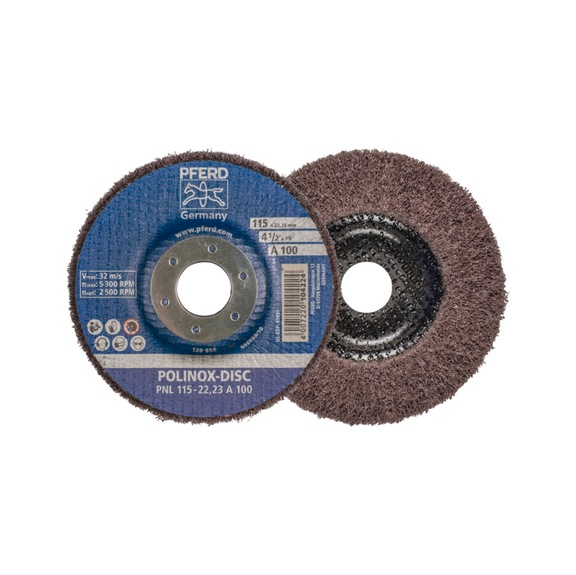 PFERD POLINOX non-woven abrasive disc PNL diameter 115 mm bore-D 22.23 mm A100 - Abrasive tool made of abrasive on a base