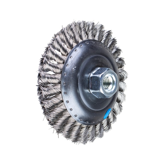 PFERD tapered brush knotted KBG diameter 125x15 mm M14 stainless steel wire 0.35 mm - Cone brush