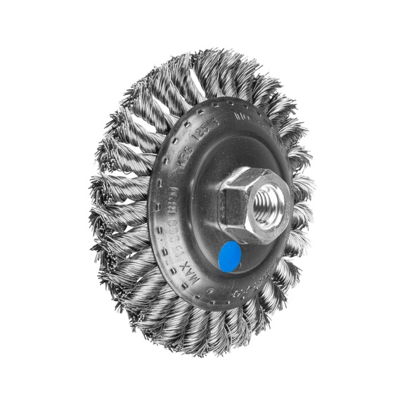 PFERD tapered brush knotted KBG diameter 125x15 mm M14 stainless steel wire 0.50 mm - Cone brush