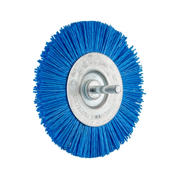 PFERD round brush unknotted RBU diameter 100mm shaft 6mm BLUE filament 1.10mm - Round shaft brush