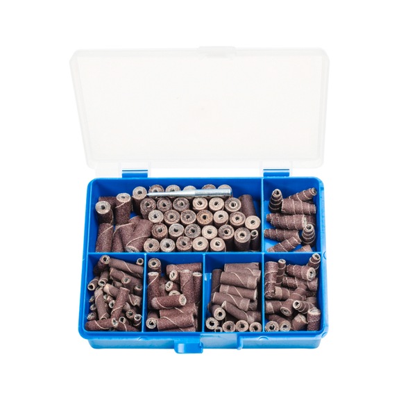 PFERD POLIROLL set 150 cylindrical and conical sanding rollers, tool holder - Abrasive tool made of abrasive on a base