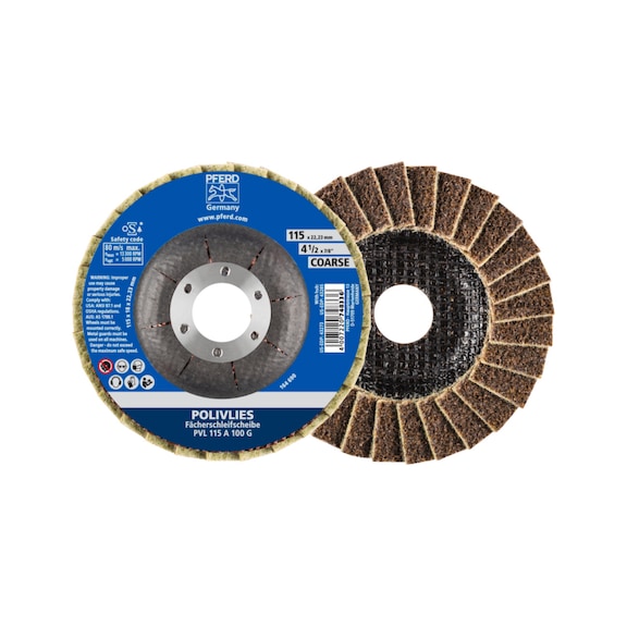 PFERD POLIVLIES serrated lock washer PVL corundum diameter 115mm bore 22.23mm A100G - Abrasive tool made of abrasive on a base
