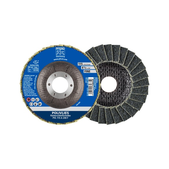 PFERD POLIVLIES serrated lock washer PVL corundum diameter 115mm bore 22.23mm A240F - Abrasive tool made of abrasive on a base