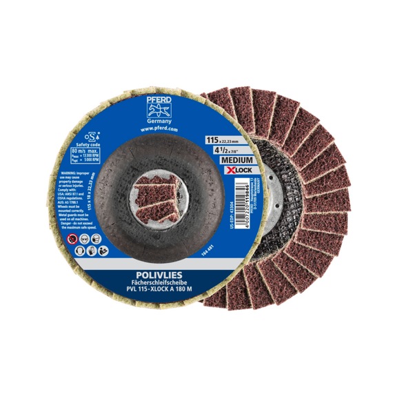 PFERD POLIVLIES flap disc PVL corundum 115 mm bore 22.23 mm/X-LOCK A180M - Abrasive tool made of abrasive on a base