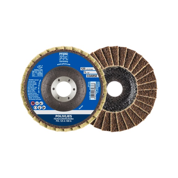 PFERD POLIVLIES serrated lock washer PVL corundum diameter 125mm bore 22.23mm A100G - Abrasive tool made of abrasive on a base