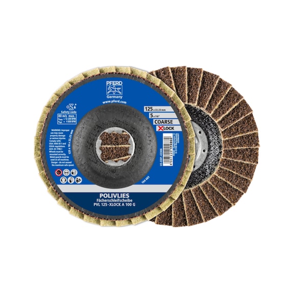 PFERD POLIVLIES serrated lock washer PVL corundum 125 mm bore 22.23 mm/X-LOCK A100G - Abrasive tool made of abrasive on a base