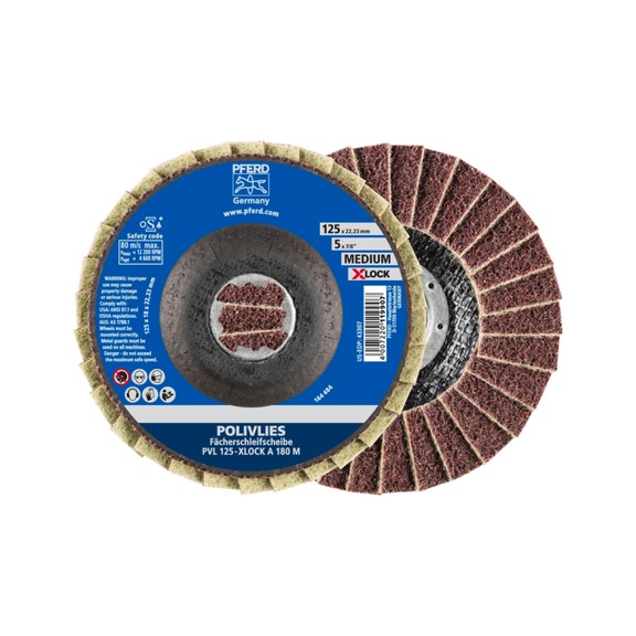 PFERD POLIVLIES serrated lock washer PVL corundum 125 mm bore 22.23 mm/X-LOCK A180M - Abrasive tool made of abrasive on a base