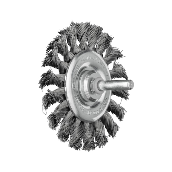 PFERD POS round brush knotted RBG 76x6 mm shaft 6 mm steel wire 0.35 - Round shaft brush