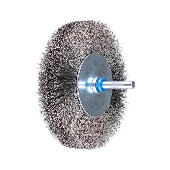 PFERD round brush unknotted RBU 100x20 mm shaft 6 mm stainless steel wire 0.20 - Round shaft brush