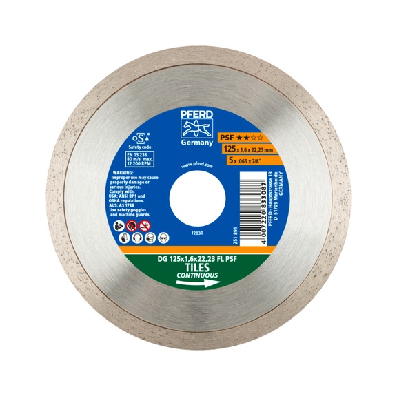 PFERD diamond cutting blade DG FL 125x1.6x22.23 mm PSF version FL ZA - Grinding tool with diamond or boron nitride with bore