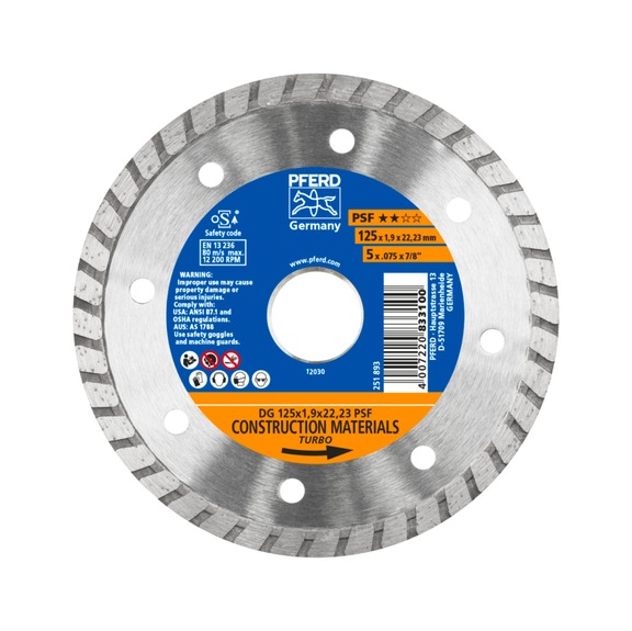 PFERD Diamant-Trennscheibe DG 125x1,9x22,23 mm PSF zum Trennen von Stein Beton - Schleifwerkzeug mit Diamant oder Bornitrid mit Bohrung
