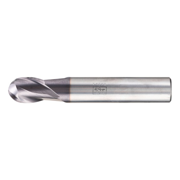 PFERD Solid carbide full radius milling cutter, long, 2 cutting edges, diameter 12 mm, TiAlN, HA shank - Round profiled end mill, convex (non-indexable cutting edges)