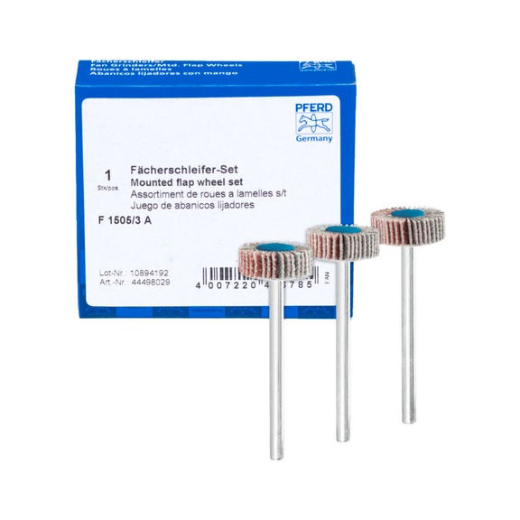PFERD flap disc set corundum diameter 15x5mm shaft 3mm 3-piece - Fan sander