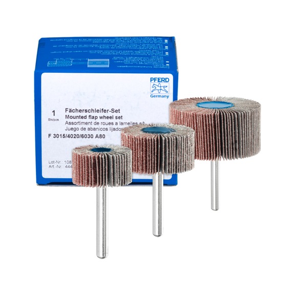 PFERD flap disc set corundum A 80 diameter 30x15, 40x20, 60x30mm 3-piece set - Fan sander