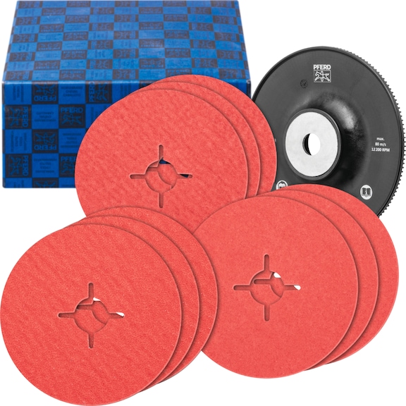 PFERD fiber disc set 10-piece ceramic grain diameter 125 mm CO-COOL36,60,80 - Abrasive tool made of abrasive on a base